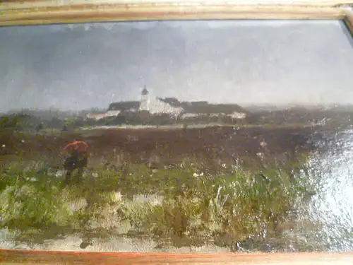 Anton Windmaier 1840 Pfarrkirchen-1896 München"Schloss Emming bei 84347 Eresing , unter mit rotem Regenschirm spazierendesPärchen