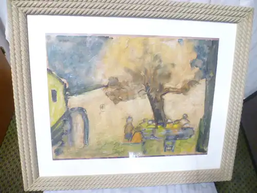 Kirsch Johanna 1944 geboren  Mischtechnik wohl 1960 entstanden " Gartengesellschaft"