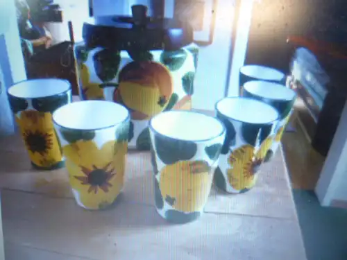 Schramberg  VIntage Bowle+SaftDesign Flora Sonnenblumen bestehend aus: 6 Becher+1 Bowlebehälter