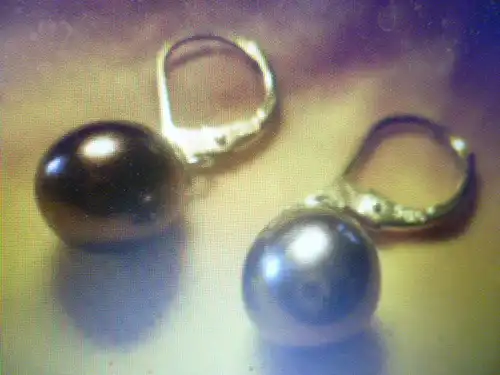 Tahiti Perlen Rauchquarz bräunliche Ohrringe Gold punziert in 585 aus den 1970 Jahren je 1BarockTahiti Perlen aus Franz. Polinesien