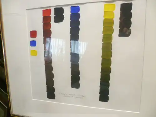 Farbenpalette " Öl auf Papier "Farben ersten Grades gebrochen schwarz" Maler der Moderne um1980 Maße im Rahmen ; 62cm X 52cm