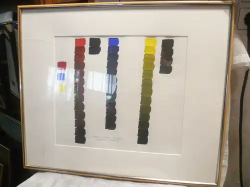 Farbenpalette " Öl auf Papier "Farben ersten Grades gebrochen schwarz" Maler der Moderne um1980 Maße im Rahmen ; 62cm X 52cm
