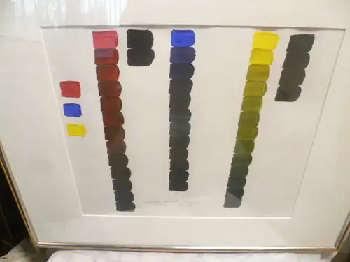 Farbenpalette " Öl auf Papier "Farben ersten Grades gebrochen schwarz" Maler der Moderne um1980 Maße im Rahmen ; 62cm X 52cm