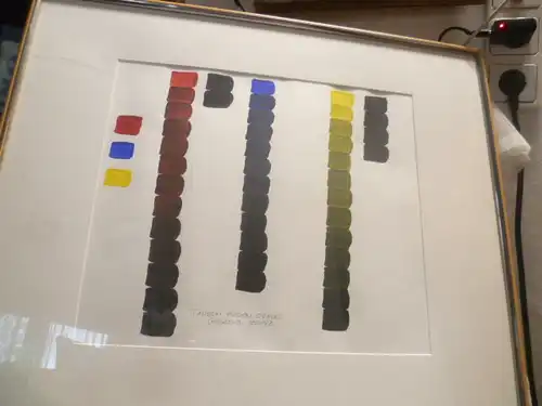 Farbenpalette " Öl auf Papier "Farben ersten Grades gebrochen schwarz" Maler der Moderne um1980 Maße im Rahmen ; 62cm X 52cm