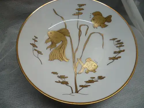 Rosenthal? Konfektschale  hohem Fuß  Fische Dekor Goldbemalung Vintage aus den 1960 er