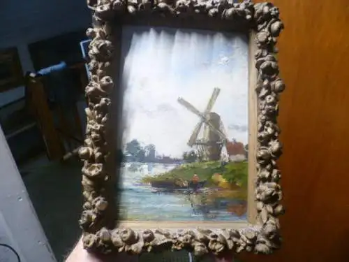 Ruel Leon Französischer Impressionist XIX -XX  Impressionistische Landschaft mit Fischer und Mühle am Meer um 1870 Kleinformat