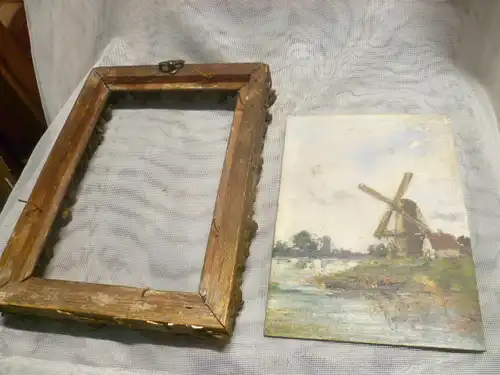 Ruel Leon Französischer Impressionist XIX -XX  Impressionistische Landschaft mit Fischer und Mühle am Meer um 1870 Kleinformat
