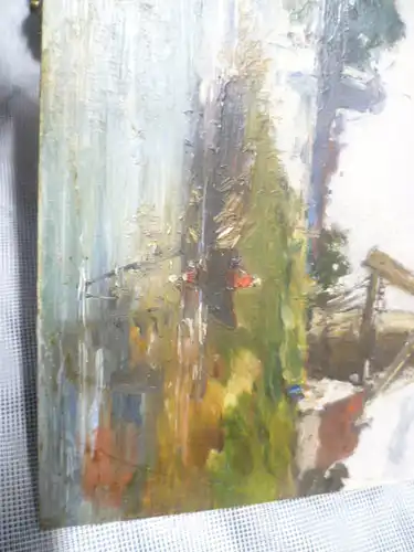 Ruel Leon Französischer Impressionist XIX -XX  Impressionistische Landschaft mit Fischer und Mühle am Meer um 1870 Kleinformat