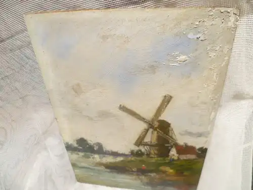 Ruel Leon Französischer Impressionist XIX -XX  Impressionistische Landschaft mit Fischer und Mühle am Meer um 1870 Kleinformat