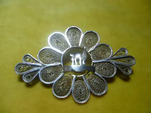 Filigrane Silber 925 Brosche Ägypten um 1950 feine Goldschmiedearbeit Punze 925  Maße: 53 mm X 35 mm