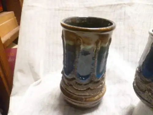 Rosemarie Gläser Designerin bei Strehla  hier Strehla Keramiken Space Ära um 1960-70 Blautöne 3 Stück Konvolut STREHLA Keramik Vase DDR / GDR