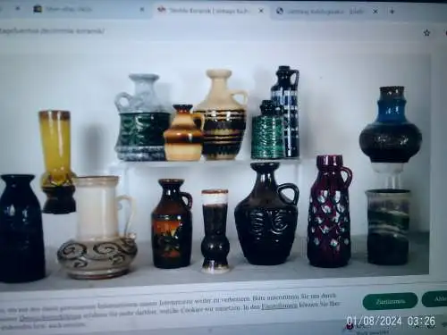 Rosemarie Gläser Designerin bei Strehla  hier Strehla Keramiken Space Ära um 1960-70 Blautöne 3 Stück Konvolut STREHLA Keramik Vase DDR / GDR