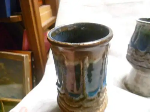 Rosemarie Gläser Designerin bei Strehla  hier Strehla Keramiken Space Ära um 1960-70 Blautöne 3 Stück Konvolut STREHLA Keramik Vase DDR / GDR