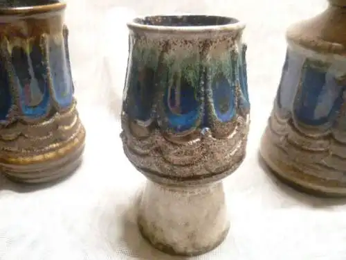 Rosemarie Gläser Designerin bei Strehla  hier Strehla Keramiken Space Ära um 1960-70 Blautöne 3 Stück Konvolut STREHLA Keramik Vase DDR / GDR
