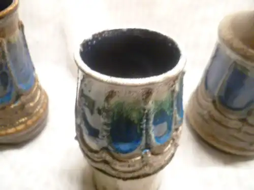 Strehla Keramiken Space Ära um 1960-70 Blautöne 3 Stück Konvolut STREHLA Keramik Vase DDR / GDR