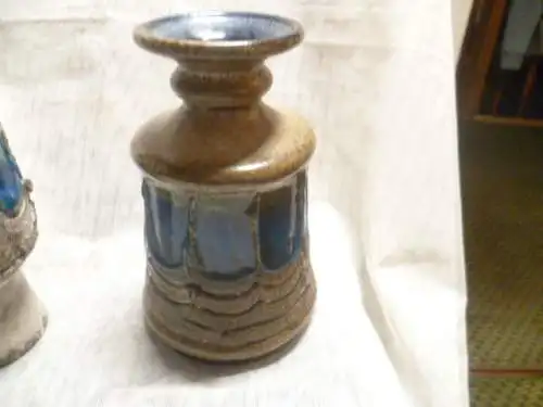 Rosemarie Gläser Designerin bei Strehla  hier Strehla Keramiken Space Ära um 1960-70 Blautöne 3 Stück Konvolut STREHLA Keramik Vase DDR / GDR