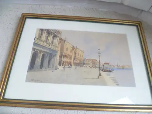 Watercolor Andrea Biondetti 1851 - 1946 "Venice, Riva Degli Schiavoni and the Doge's Palace" Watercolor signed: A Biondetti