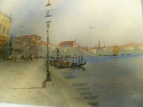 Watercolor Andrea Biondetti 1851 - 1946 "Venice, Riva Degli Schiavoni and the Doge's Palace" Watercolor signed: A Biondetti