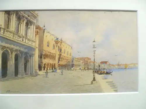 Watercolor Andrea Biondetti 1851 - 1946 "Venice, Riva Degli Schiavoni and the Doge's Palace" Watercolor signed: A Biondetti