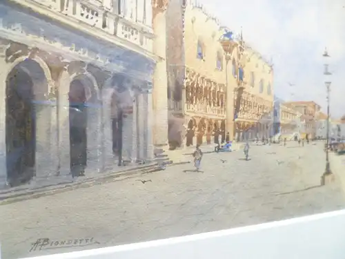 Watercolor Andrea Biondetti 1851 - 1946 "Venice, Riva Degli Schiavoni and the Doge's Palace" Watercolor signed: A Biondetti