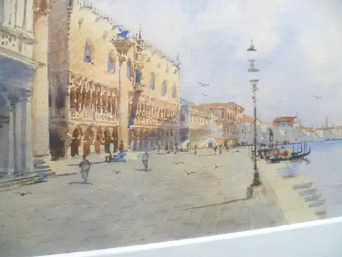 Watercolor Andrea Biondetti 1851 - 1946 "Venice, Riva Degli Schiavoni and the Doge's Palace" Watercolor signed: A Biondetti