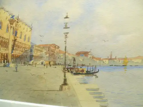 Watercolor Andrea Biondetti 1851 - 1946 "Venice, Riva Degli Schiavoni and the Doge's Palace" Watercolor signed: A Biondetti