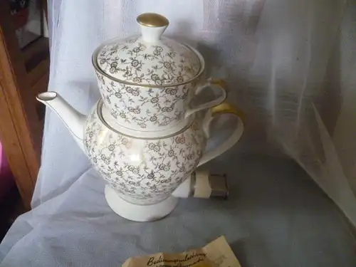 1 Moschendorf Aromator Kaffeemaschine  Modell 100-N 607 sehr gut ca. 1950 - 60  goldenes umlaufendes Blumendekor mit 24 Karat Goldrand