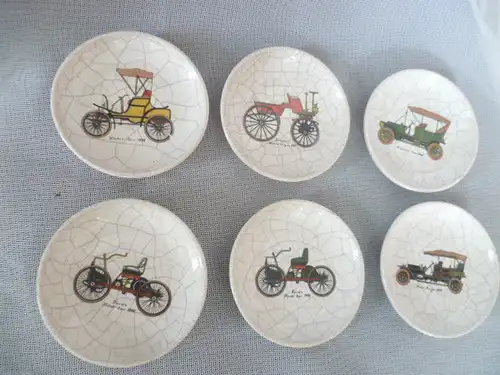 6 Oldtimer Untersetzer wohl Fürstenberg um 1960 Vintage Bodenstempel West Germany Durchmesser 9,5 cm