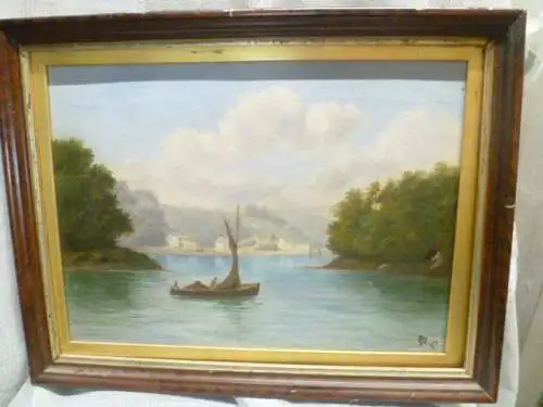 Aldin Cesil Charles Winsor1870Buckinghamshire1935 Purley„Fischer auf der Themse im Hintergrund Architektur der Vororte Richmond oder Twickenham von London“  Sujet Kabinetgröße ein Frühwerk datiert 1897  , Windsor malte es mit 27 Jahren !