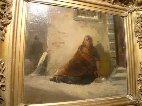 Gerardus Arnoldus Johannes Post bedeutendes Frühwerk von 1846 1826 - 1879 Tilburg Mutter mit Ihrem Kind bettelnd im Schnee