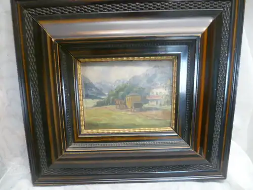 L. Fürst Maler XIX " Eine Postkutschenstation" signiert um 1880 kleines Ölgemälde auf Holz gemalt