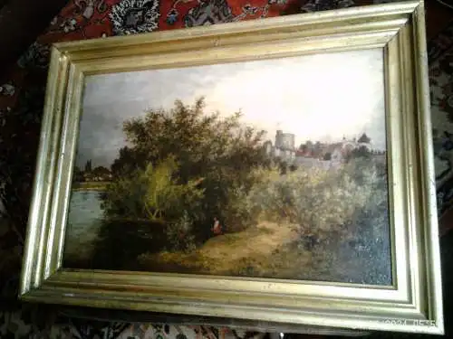 A.Marmaduke Landale 1864 - 1905 "Ein Angler an der Themse mit Blick auf Schloss Windsor " datiert 1882