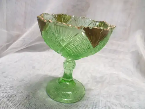 Jugendstil Schale Bonboniere Pressglas türkis grün, Ananasdekor