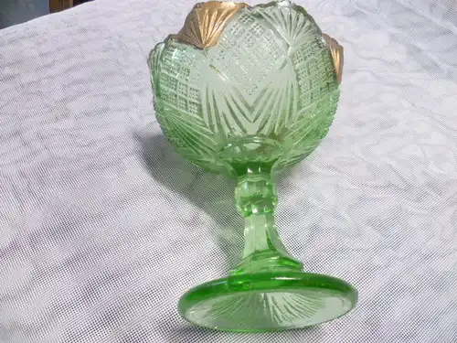 Jugendstil Schale Bonboniere Pressglas türkis grün, Ananasdekor