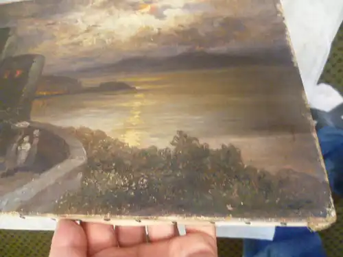 Ölgemälde  Julius Kruchen   Strand in der Nähe von Poselippo bei Nacht rechts speiender Visuv  Ölgemälde