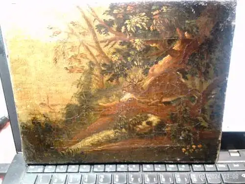 Carl Friedrich Deiker (1836–1892) " Achender Hirsch sringend über ein Dickicht einer Berghöhe " signiert 