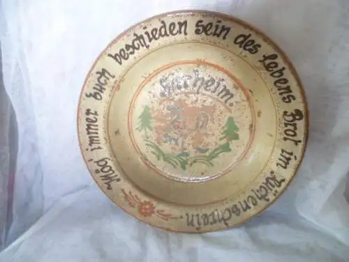 Antike Hochzeitsschale, Harheim Frankfurt 1850, Fayence-Keramik, deutsche Volkskunst, Brotschale mit Inschrift, Küchendekoration, Museumsqualität, Kulturerbe