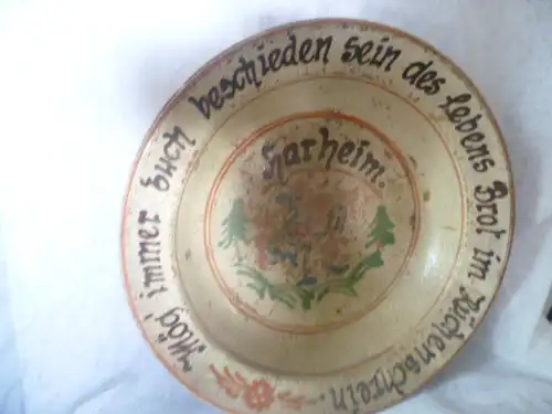 Hochzeitschüssel  Fayence "Mög immer Euch beschieden sein des lebens Brot im Küchenschein  hier 1  Brotschüssel  Durch. 28 cm