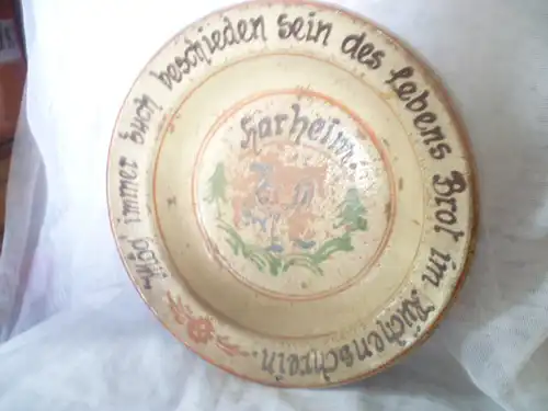 Hochzeitschüssel  Fayence "Mög immer Euch beschieden sein des lebens Brot im Küchenschein  hier 1  Brotschüssel  Durch. 28 cm