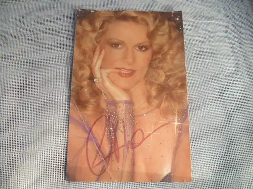 Peggy March Autogrammkarte von 1977 von EMI Electrola   originale Unterschrift mit rotem Stift unterschrieben !aus einer Fanartikel Vitrine