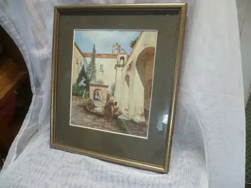 Simon Frantisek1877-1942" Ein neuer Mönch wird begrüßt" Aquarell aus der einer Italien oder Spanienreise