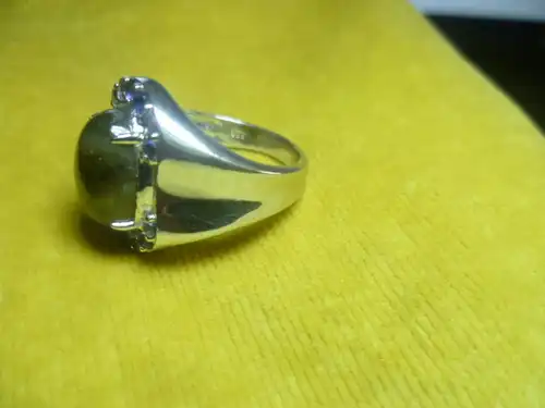 Labradorit + Transanit besetzter Ring 925 Juwelierware aus 1970 Vintage