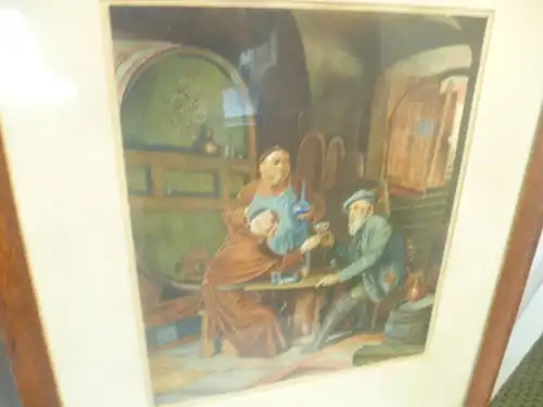 Im Gewölbekeller an einem Tisch sitzend Mönch , Weinbauer und ein Jägersmann beim Trinken" In der Art Eduard von Grützner oder Otto Kirchner