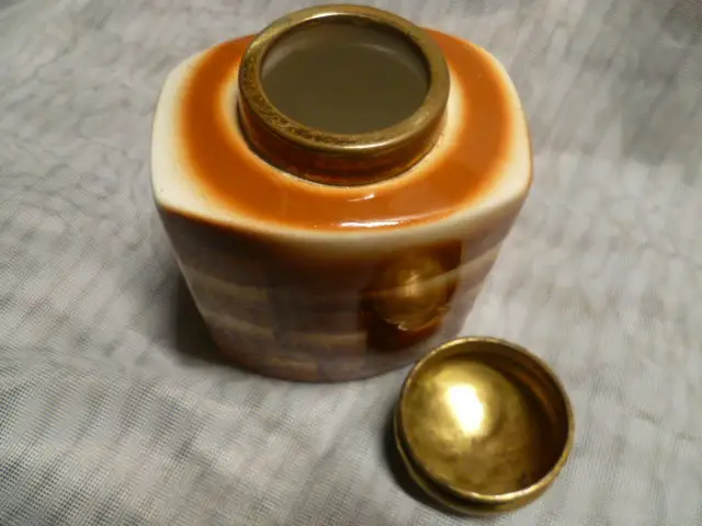 Bauhaus Art Deco Teedose Carstens Gräfenroda Geo Spritzdecor Bauhaus 30er Jahre Hersteller Carstens / Gräfenroda, Bauhaus Ära, ~ 1930 6
