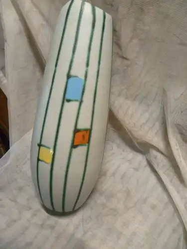 Heinz Siery = Fohr Ceramik 316-35 aus den 1950-58 Jahren gelb blau orange rechtecke Kürbisform  Vintage