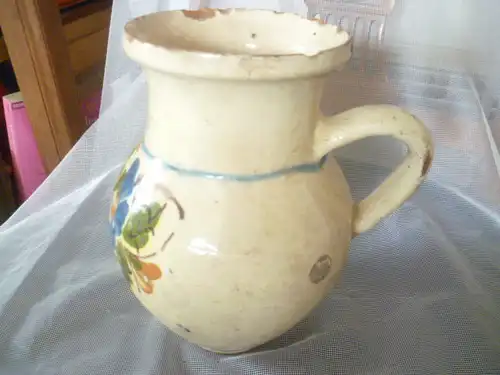 Birnkrug Keramik handbemalt mit Blumendekor wohl Österreich Ungarn um 1900 H20 cm guter Sammler Zustand