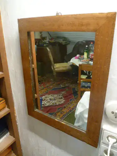 Biedermeier Spiegel aus Karlsruhe Baden Württembrg um 1840 helles Nußbaum  47 cm X 38 cm Verso alt verplattet