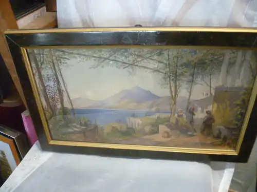 Karl Kaufmann 1843-1905 hier datiert 1879 " Golf von Sorrent mit Blick auf den Visuv" bedeutendes Aquarell!