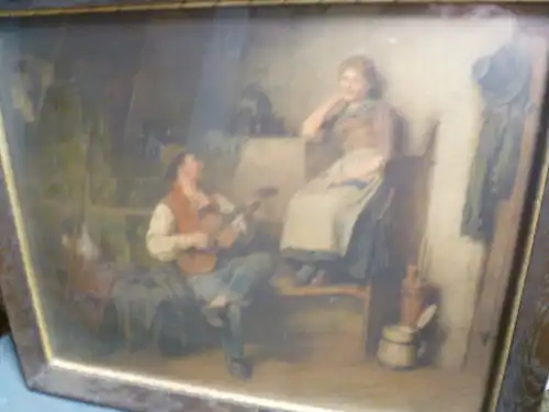 Kauffmann Hugo 1844 - 1915 " Bursch und Dirndl mit Strickzeug " oder " Das Ständchen"