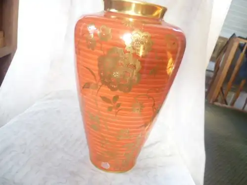 Alka =Alboth & Kaiser  Kunst Bavaria gr. Porzellanvase mit Asiatischem Dekor in Goldmalerei 